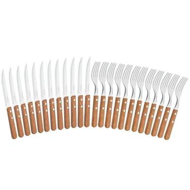 Imagem de Kit Jogo de Talheres Churrasco Tramontina Aço Inox Cabos de Madeira Natural 24 Peças 22...