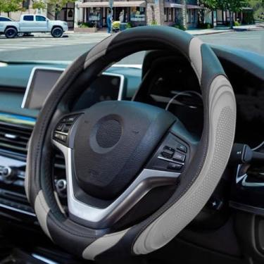 Imagem de Couslcd Capa de volante de carro, couro de 38 cm, respirável, antiderrapante, protetor de volante macio para homens e mulheres, acessórios universais de carro para SUV, caminhão, trailer (cinza)