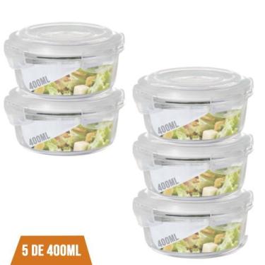 Imagem de Jogo com 5 Pote 400ml Vidro Marmita Fitness Tampa Hermético - QUALITY 