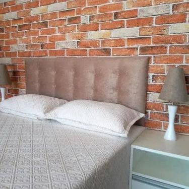 Imagem de Cabeceira Casal Botone 15 Com Pes Suede Amassado Castor 140 X 120 Rbl