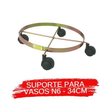 Imagem de Suporte para vaso redondo em ferro reforçado com rodas de nylon Gold P