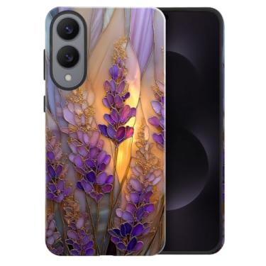 Imagem de heindiy Compatível com Samsung Galaxy S25 Edge, capa brilhante, proteção total, à prova de choque, anti-arranhões, capa de TPU, capas para homem, mulher, vitral, lavanda em flor