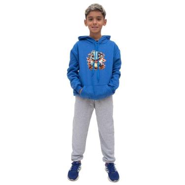 Imagem de Conjunto Moletom Canguru Infantil Menino Estampa Dinossauro Com Calça Lisa Basica Dia a Dia