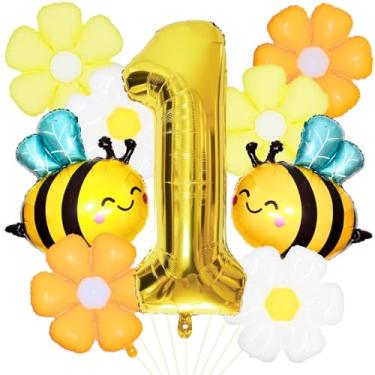 Imagem de 9Pcs Happy 1st Bee Day Birthday Balloons Decorations for Cute Baby Shower Girl or Boy Fun to Bee One Bumble Bee First Birthday Party Décor, 1 Year Old Birthday Party Milestone Supplies (Yellow)