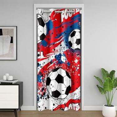 Imagem de jejeloiu Cortina de porta de futebol para privacidade de entrada, 1 painel, 106,7 x 203,2 cm, capa de armário de futebol infantil para meninos, meninas, adolescentes, esportes, jogos, verão, natureza