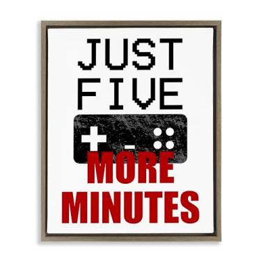 Imagem de Stupell Industries Five More Minutes Gamer Gray Framed Floater Canvas Wall Art, design por Kim Allen, 30 x 25