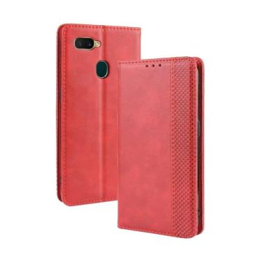 Imagem de Capa para OPPO AX5S /A5S,Retro Flip magnético,Caso de telefone de couro PU,Design de carteira com 3 slots de cartão e 1 clipe de dinheiro -Red