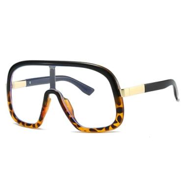 Imagem de HPIRME Óculos vintage grandes de uma peça, femininos e masculinos, armação grande, punk, luxuosos, UV400 (preto, leopardo, transparente)