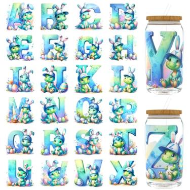 Imagem de XRTHGS 32 peças/conjunto de adesivos DTF UV do alfabeto animal da Páscoa para garrafas de água, copos, adesivos de transferência DTF para frascos de vidro de 473 ml, envoltórios de transferência UV