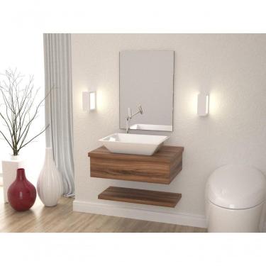 Imagem de Conjunto Bancada C-cuba Messina, Prateleira E Espelheira Metrópole 606 Carvalho Dark Nogal