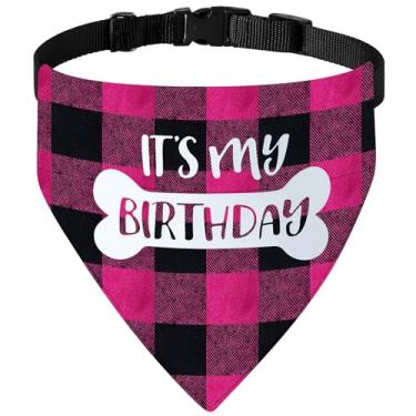 Imagem de HDGDT Coleira bandana de aniversário para cães - It's My Birthday Cachecol ajustável para animais de estimação com fivela de liberação rápida e anel em D para cães e gatos pequenos, médios e grandes