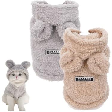 Imagem de PayaSnug 2 peças com capuz para cães com orelhas de coelho, suéter de inverno de lã de pelúcia com anel em D, casaco quente para cães e gatos pequenos, roupas de inverno para filhotes de chihuahua