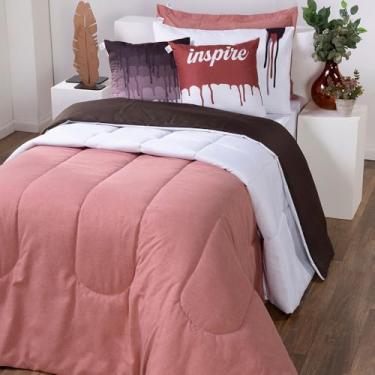 Imagem de Colorful Kit Edredom Solteiro Premium, 5 Peças, 400 Fios, com Fronhas Decorativas e Porta Travesseiro (Rosê)