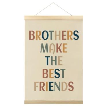Imagem de Brothers Make The Best Friends Poster Hanger Frame, citações de madeira, impressão de arte em tela de madeira para sala de jogos, quarto de meninos, decoração de casa e quarto