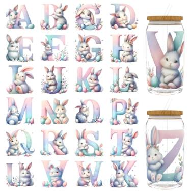 Imagem de XRTHGS 32 peças/conjunto de adesivos DTF UV do alfabeto animal da Páscoa para garrafas de água, copos, adesivos de transferência DTF para frascos de vidro de 473 ml, embalagens de transferência UV DTF