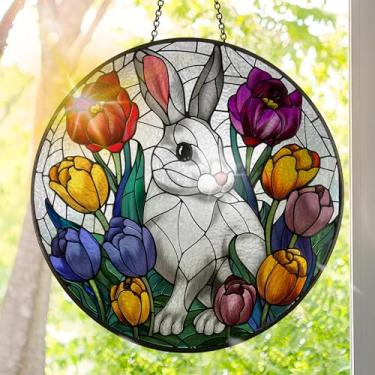 Imagem de Apanhador solar de acrílico colorido, decoração de janela pendurada de coelho com design de vitral impresso, apanhador de sol, arte de parede de arco-íris, ornamentos de Natal para uso interno e