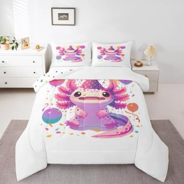 Imagem de Jogo de cama solteiro com estampa de tritão de animais selvagens fofos, desenho animado de balão colorido, para crianças, meninas, meninos, azul, oceano, salamandra, animais marinhos náuticos