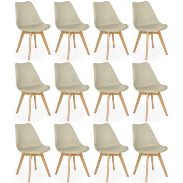 Imagem de Conjunto 12 Cadeiras De Jantar Eames Wood Leda Design Estofada - Nude