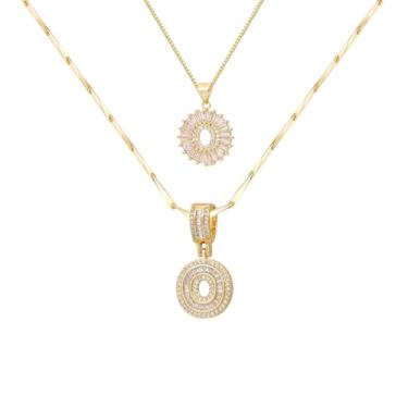 Imagem de ALFISO Colar com letras para mulheres, colares com inicial banhada a ouro 14K, joias personalizadas com nome personalizado, colar com pingente de iniciais para casal, 2 peças, colar elegante e