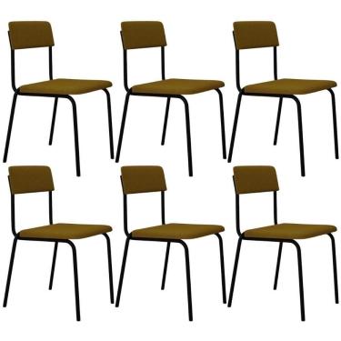 Imagem de Kit 06 Cadeiras Estofada Para Sala De Jantar Sense Preto C01 Linho Mostarda - Lyam Decor