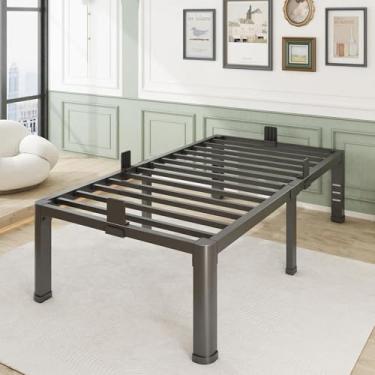 Imagem de Firpeesy Moldura de cama de solteiro de 45 cm de altura com pernas de canto redondo de aço resistente, 1,587 kg de estrutura de cama de solteiro com suporte de ripas de aço, sem necessidade de mola de caixa, sem ruído, antiderrapante, montagem fácil