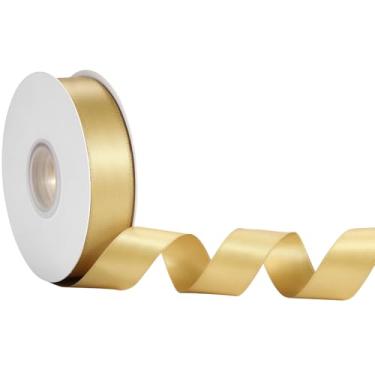 Imagem de Fita de cetim dourada de 2,5 cm x 50 metros – Fita dupla face fina elegante para embrulhar presentes, laços de férias e decorações de festa