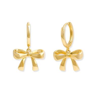 Imagem de Sonateomber Brincos de argola pequenos com pingente de laço dourado para mulheres, linda árvore de Natal com zircônia cúbica brilhante, flocos de neve, brincos de fita, brincos de gota, acessórios de