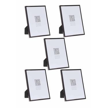 Imagem de Kit 5 Porta Retrato em Metal e Vidro 15x20 Lisa Preto Brilho