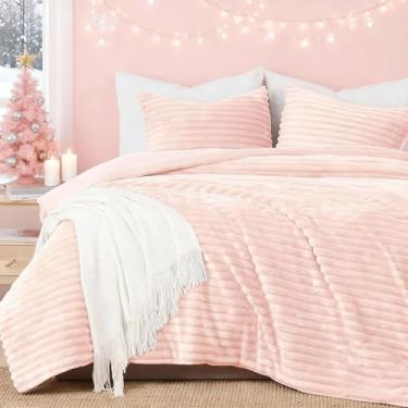Imagem de Geniospin Jogo de cama queen de lã, macio, macio, macio, conjunto de edredom rosa para todas as estações, edredom macio e quente com 2 fronhas
