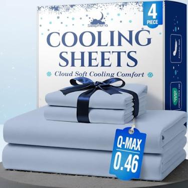 Imagem de SLEEPHORIA Jogo de cama casal com lençóis refrescantes – Roupa de cama com regulação de temperatura para pessoas com sono quente – Lençóis de cama com bolso profundo para suores noturnos e conforto