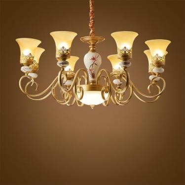 Imagem de Lustre de luxo europeu para sala de estar, estilo retrô americano, em cerâmica, para restaurante, quarto, escritório, hotel, villa, café, com luminária pendente de LED (J 8 luzes)