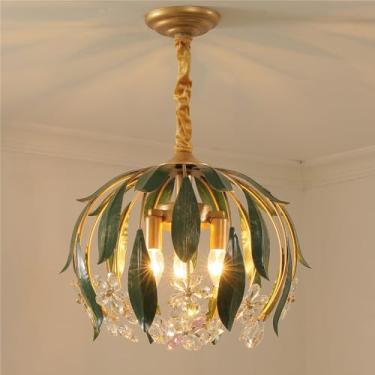 Imagem de Lustre Pastoral Francês com Flores Americanas - Luminária Pendente Decorativa LED para Sala de Estar, Restaurante, Quarto, Villa, Café, Loja de Roupas e Residências (E D45CM)