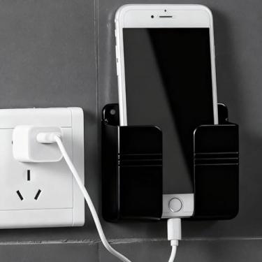 Imagem de 4 peças de caixa de carregamento para celular, suporte de caixa de carregamento para celular, base de controle remoto adesiva, base de armazenamento de parede sem perfuração