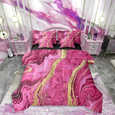 Imagem de Erosebridal Conjunto de cama King de mármore rosa para meninos e meninas - Conjunto de edredom geométrico moderno chique com lençóis, cama estética marmorizada, em um saco. Conjunto de cama e coleções