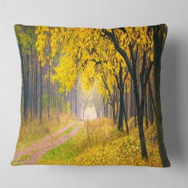 Imagem de Designart foto paisagem floresta outono amarelo brilhante sala de estar, sofá, almofada de alta qualidade + capa de almofada impressa em ambos os lados 45,72 cm x 45,72 cm