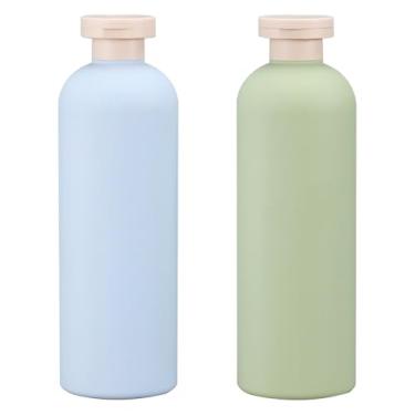 Imagem de YMCLUB 2 frascos dobráveis de 400 ml – Recipientes de viagem reutilizáveis para xampu, loção, frascos recarregáveis vazios para cremes faciais e condicionador de cabelo (verde + azul)