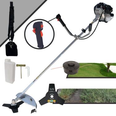 Imagem de Aparador de Grama Com Sistema Antivibração Toyama TBC43H À Gasolina 2T 43cc 12.000rpm 1,7HP de Potência Roçadeira Com Lâmina 3 Pontas + Carretel Nylon