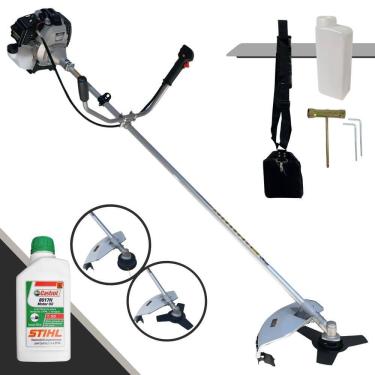 Imagem de Roçadeira Máquina de Corta Grama Toyama TBC43-H À Gasolina 43cc 1,7HP Alta Rotação Completo Com Carretel de Nylon + Faca 3 Pontas + ÓLEO STIHL 2T