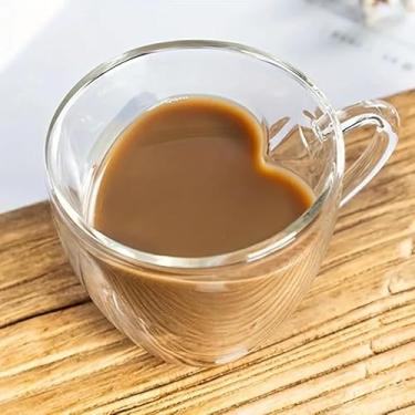 Imagem de Caneca de coração pêssego de 180 ml/170.1 g, caneca de café de vidro de parede dupla, xícara de chá transparente com alça, vidro de alto borossilicato isolado, perfeita para bebidas quentes/frias