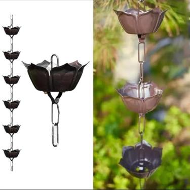 Imagem de WEBSID Corrente de chuva de alumínio para templo de pátio, corrente de decoração de jardim externo para calha de telhado, corrente coletora de água da chuva de comprimento personalizado