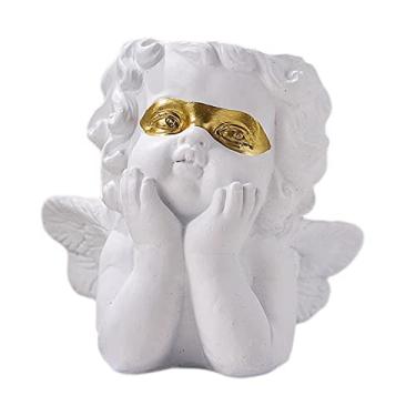 Imagem de Vaso estátua de anjo vaso vaso de resina vaso de flores escultura para escritório em casa ornamento de mesa arte decoração artesanato, decoração de casa dourada (cor: branco ouro)
