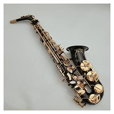 Imagem de Saxofone profissional saxofone alto liso preto níquel ouro material de pintura instrumento musical profissional com acessórios, kit de saxofone de latão para iniciantes