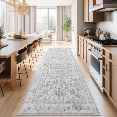 Imagem de Alfombra Cocina Pasillo Jinchan 91x244 cm Vintage Floral Gris