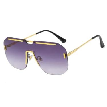 Imagem de HCPIHF Óculos de sol sem aro, armação grande, feminino, retrô, degradê, metal, masculino, uv400 (cinza)