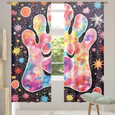 Imagem de 2 conjuntos de painéis de palmeira lindas cortinas transparentes coloridas e arejadas com filtro leve painéis de cortina de porta para janela para sala de estar, quarto, jantar, 203 cm de comprimento