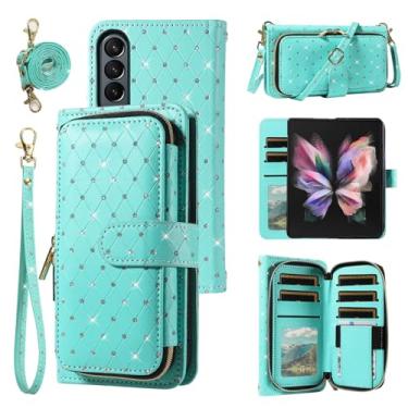 Imagem de Asuwish Capa de telefone para Samsung Galaxy Z Fold 3 5G 2021 capa carteira com zíper com alça transversal alça de cordão bling glitter flip compartimento para cartão ZFold3 Z3 Fold3 ZFold 3Z ZFold35G