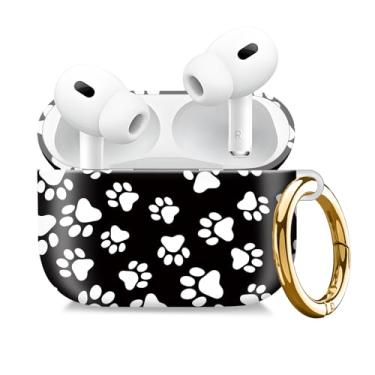 Imagem de Capa compatível com AirPod Pro 2ª/1ª geração com chaveiro dourado, capa protetora completa à prova de choque para fone de ouvido sem fio para Airpod Pro 2023/2022/2019 (patas de cachorro pretas e