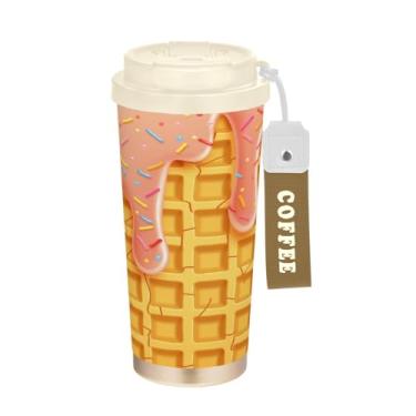 Imagem de Blueangle Caneca de café de viagem com isolamento de sorvete rosa - copo de aço inoxidável à prova de derramamento e vazamento para acampamento e ar livre, garrafa de água reutilizável de 500 ml com