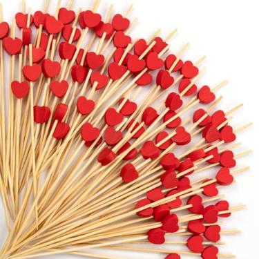 Imagem de Palitos de coquetel Red Heart, 100 palitos de comida de 12 cm de comprimento, palitos de frutas de bambu para sanduíches, aperitivos, mini espetos de charcutaria para festas, aniversário, encontro à