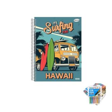 Imagem de Kit Caderno Masculino 1 Matéria Capa Dura 96 Folhas + Caneta Trigel Metálica 10 Cores + Marcador Brush Metallic 6 Cores